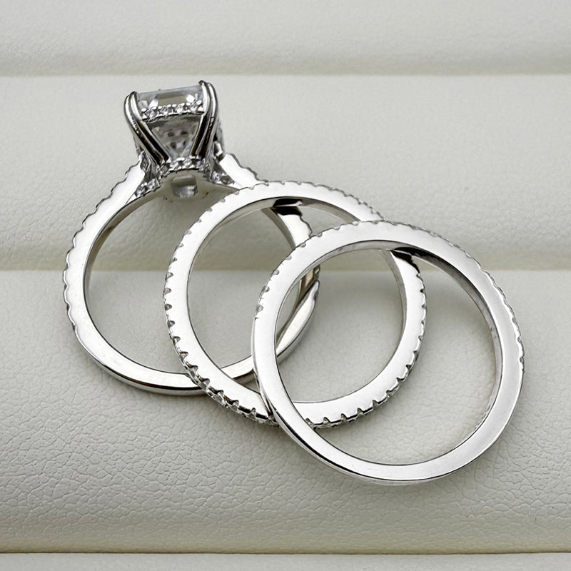 Silver 3pcs Wedding Set with 4.5 Carat Radiant Cut Gemstone