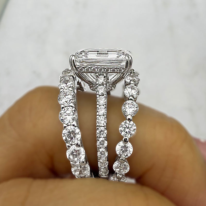 Silver Wedding Set with 4.5 Carat Radiant Cut 3 pcs Gemstone
