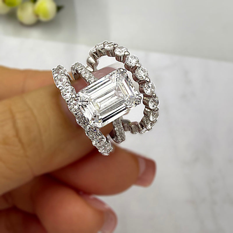 Silver Wedding Set with 4.5 Carat Radiant Cut 3 pcs Gemstone