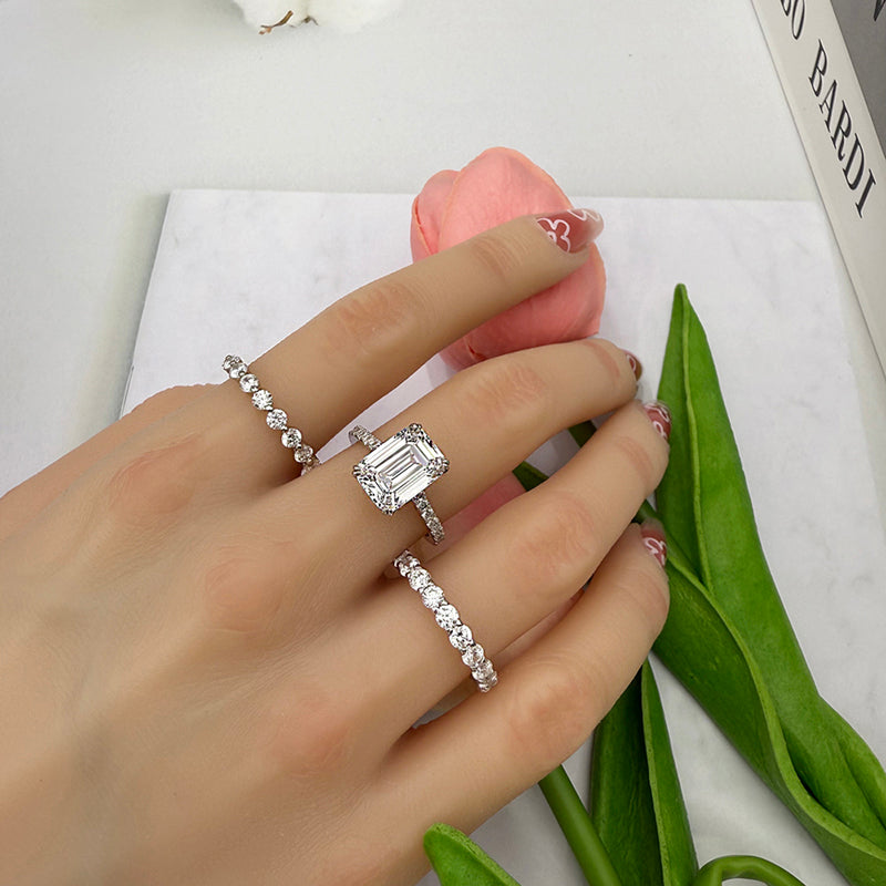 Silver Wedding Set with 4.5 Carat Radiant Cut 3 pcs Gemstone
