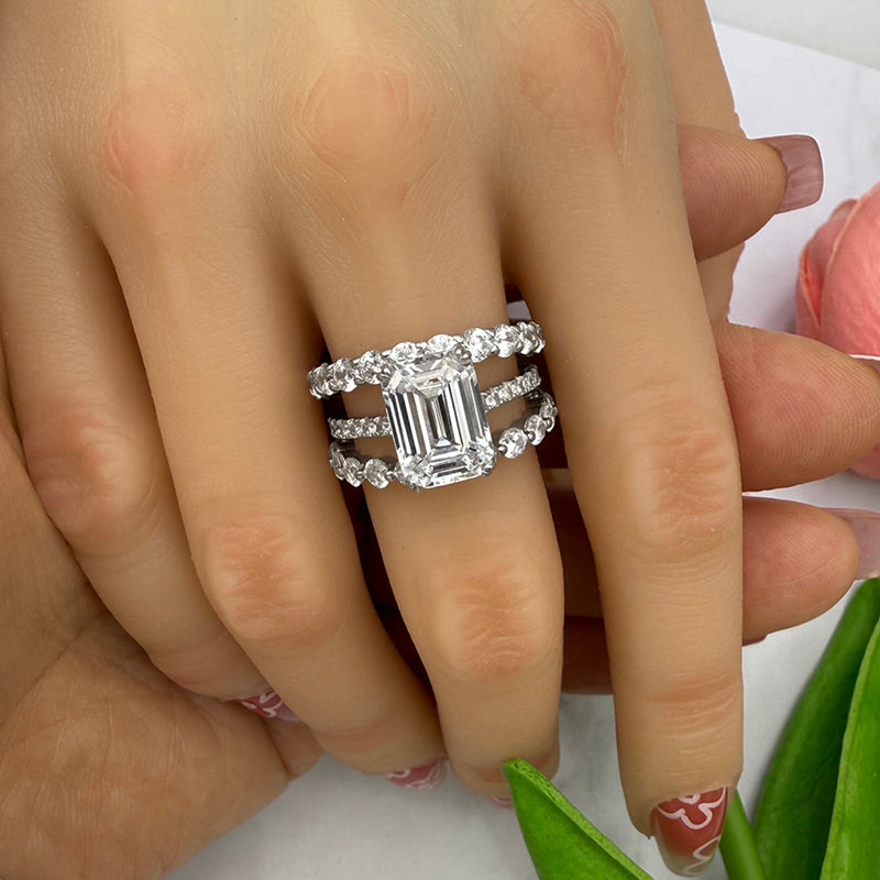 Silver Wedding Set with 4.5 Carat Radiant Cut 3 pcs Gemstone