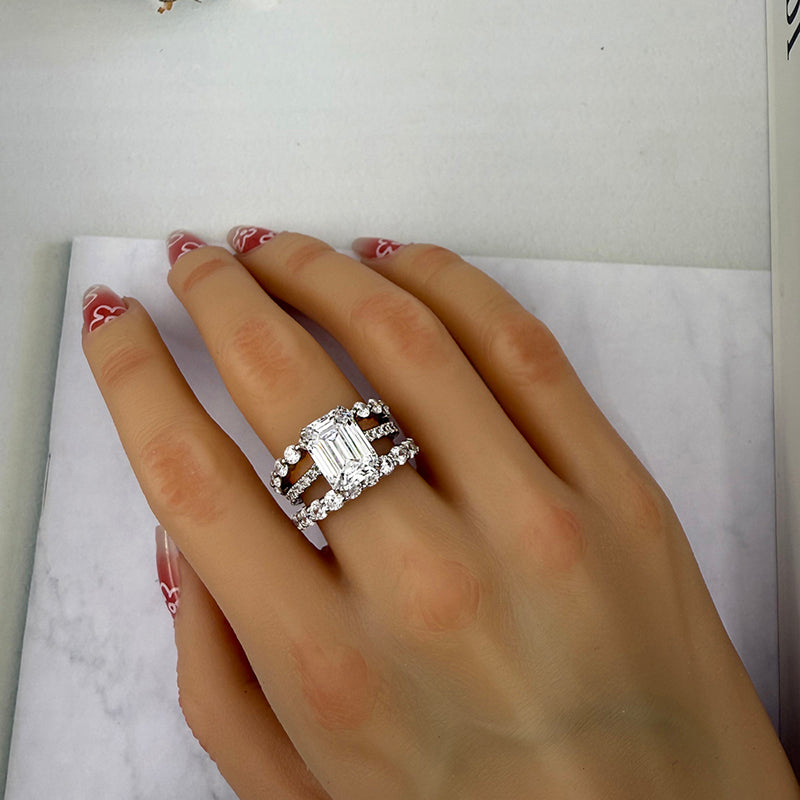 Silver Wedding Set with 4.5 Carat Radiant Cut 3 pcs Gemstone