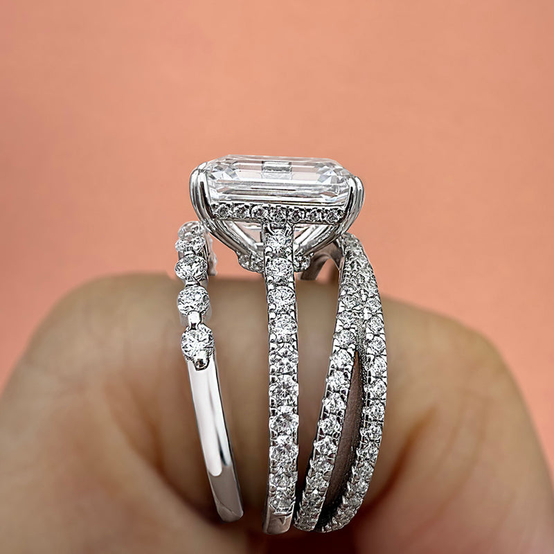 3pcs silver Wedding Set with 4.5 Carat Radiant Cut Gemstone