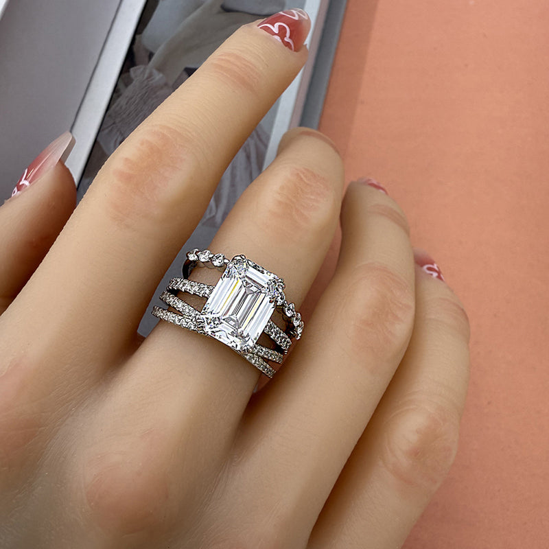 3pcs silver Wedding Set with 4.5 Carat Radiant Cut Gemstone