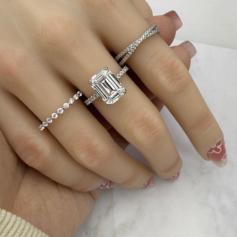 3pcs silver Wedding Set with 4.5 Carat Radiant Cut Gemstone