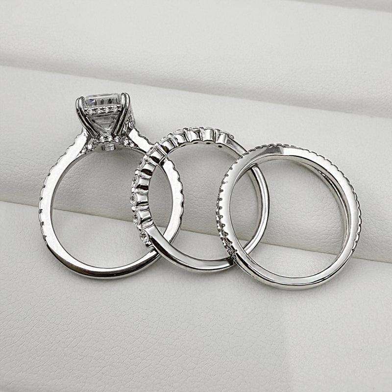 3pcs silver Wedding Set with 4.5 Carat Radiant Cut Gemstone