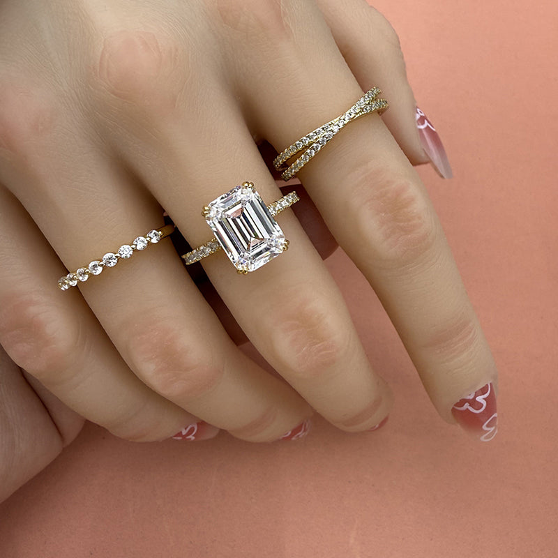 3pcs silver Wedding Set with 4.5 Carat Radiant Cut Gemstone
