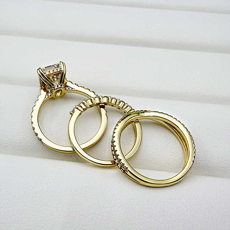 3pcs silver Wedding Set with Radiant Cut Gemstone