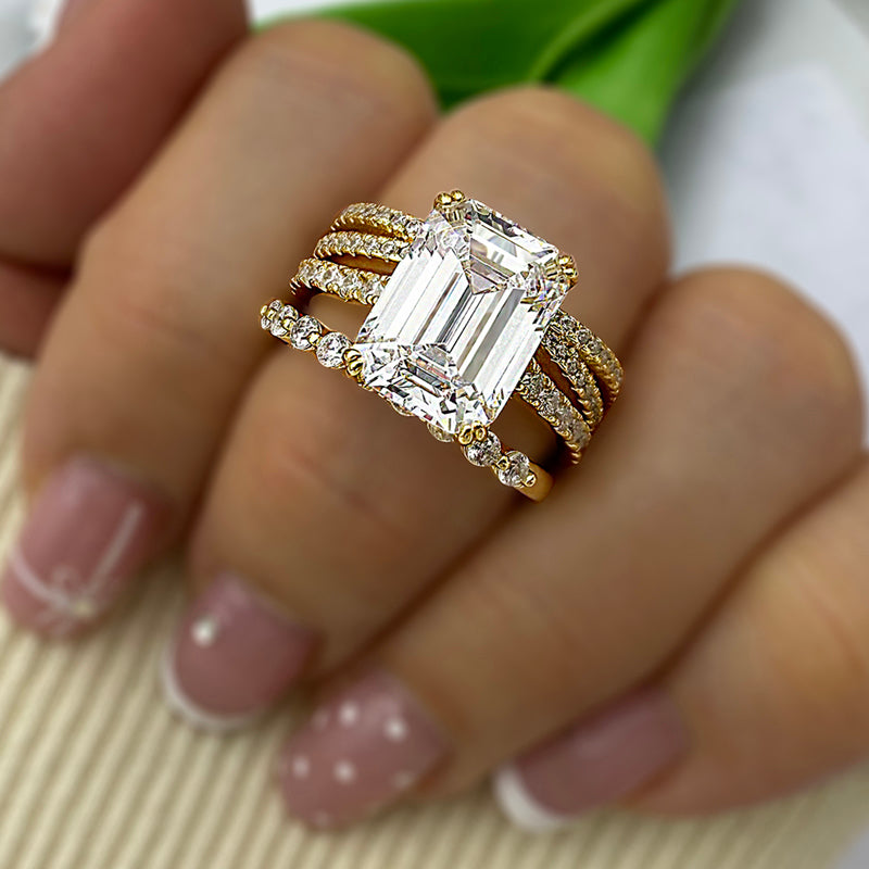 3pcs silver Wedding Set with 4.5 Carat Radiant Cut Gemstone