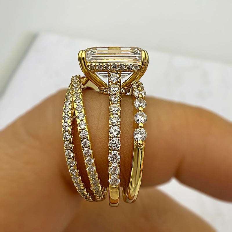 3pcs silver Wedding Set with Radiant Cut Gemstone