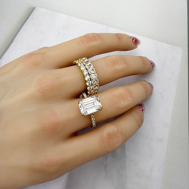 3 pcs Silver Wedding Set with 4.5 Carat Radiant Cut Gemstone
