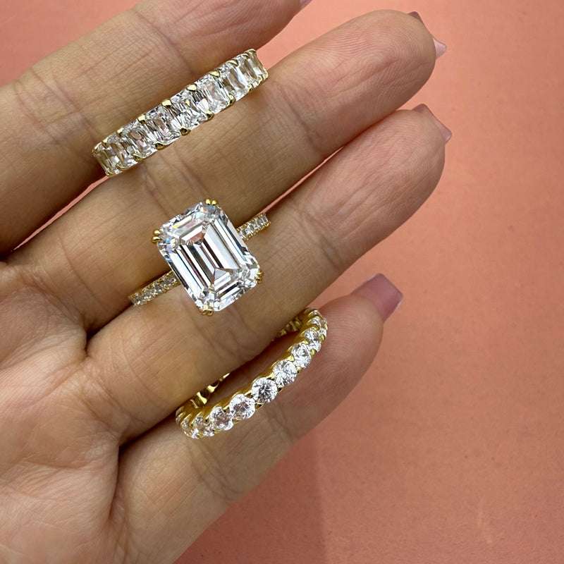 3 pcs silver Wedding Set with Radiant Cut Gemstone