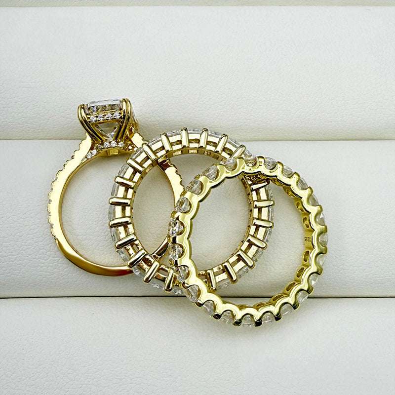 3 pcs silver Wedding Set with Radiant Cut Gemstone