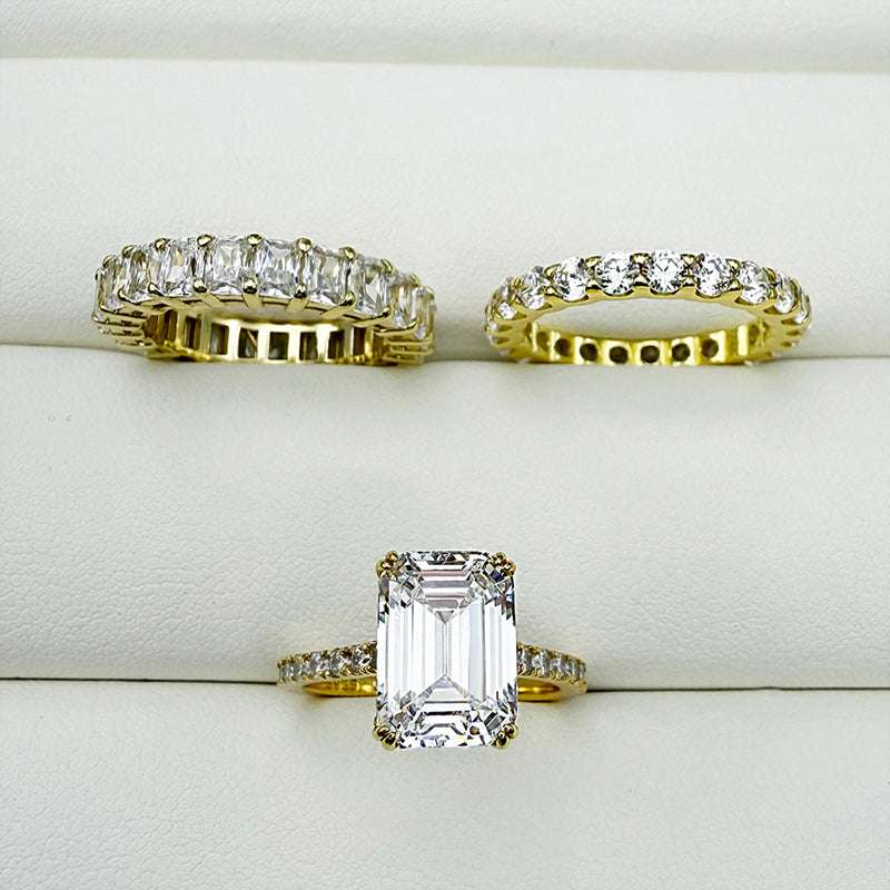 3 pcs silver Wedding Set with Radiant Cut Gemstone