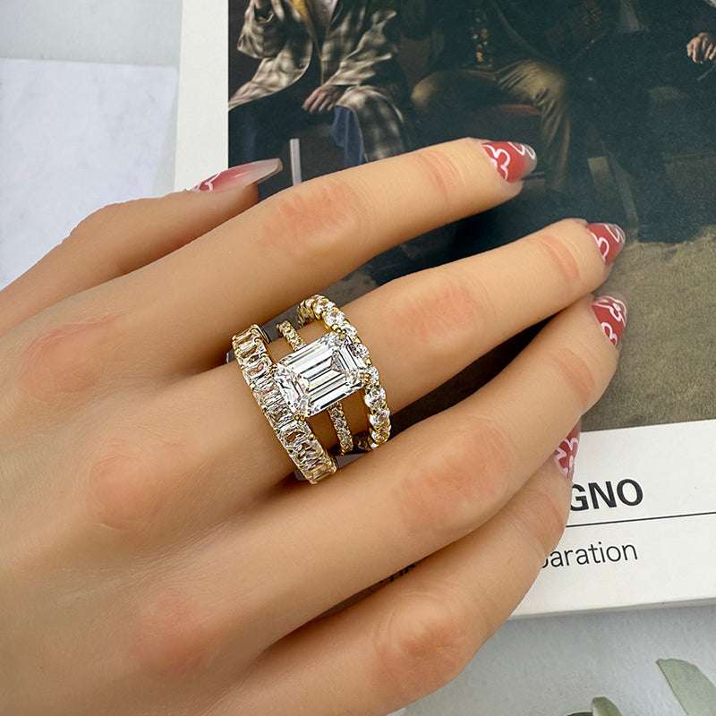 3 pcs silver Wedding Set with Radiant Cut Gemstone