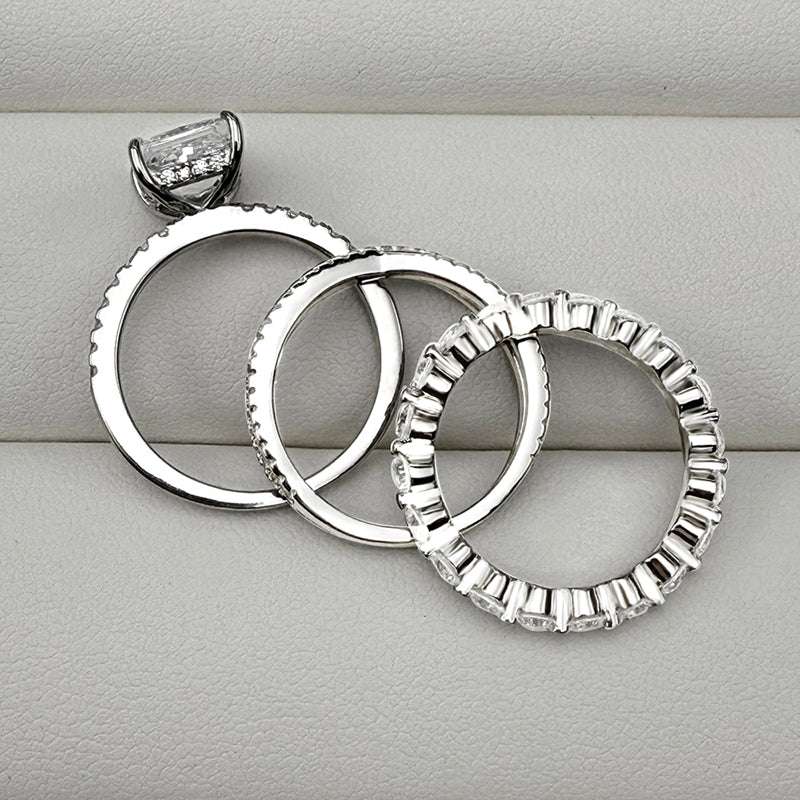 3pcs silver Wedding Set with Princess Cut Gemstone