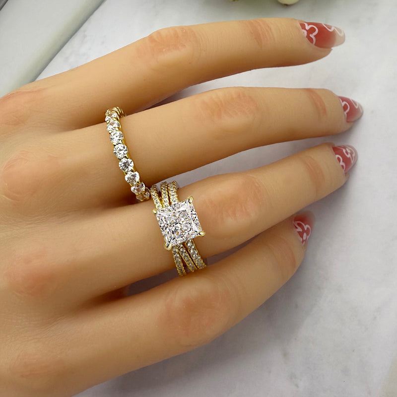 3pcs Silver Wedding Set with 2.0 Carat Princess Cut Gemstone