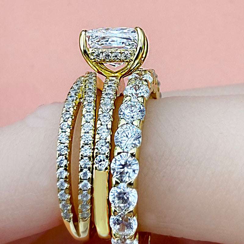 3pcs silver Wedding Set with Princess Cut Gemstone