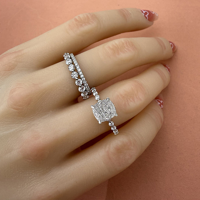 Silver Wedding Set with 2.0 Carat Cushion Cut 3pcs Gemstone