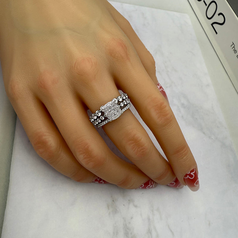 Silver Wedding Set with 2.0 Carat Cushion Cut 3pcs Gemstone