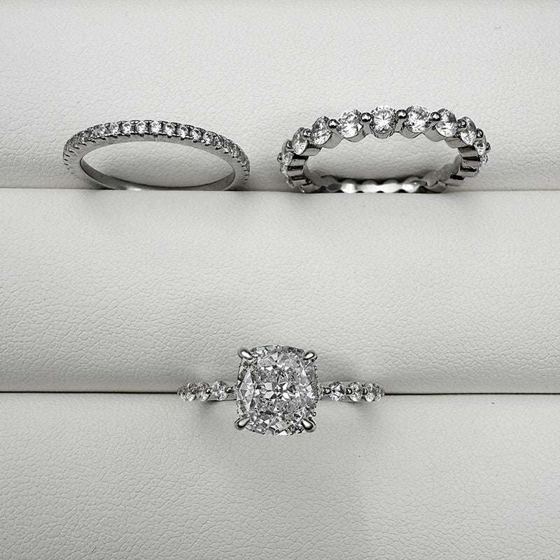 3pcs silver Wedding Set with Cushion Cut Gemstone