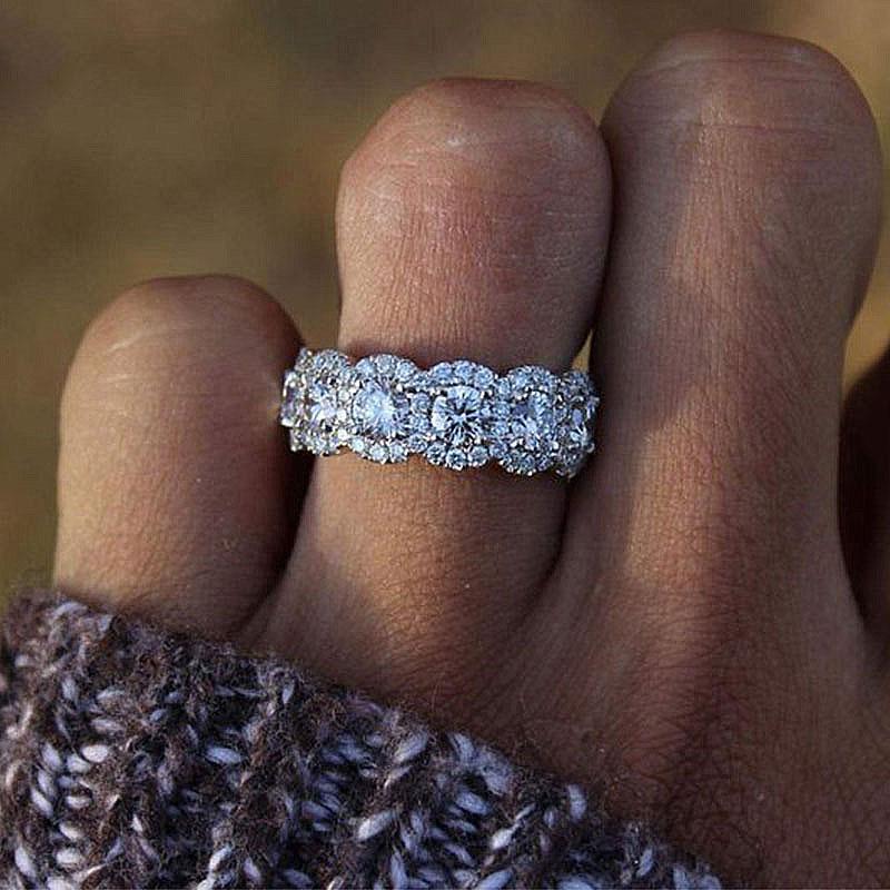 1.8ct Halo 5-Stone Anniversary Ring in Sterling Silver & Tri-Gold