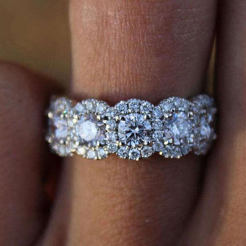 1.8ct Halo 5-Stone Anniversary Ring in Sterling Silver & Tri-Gold