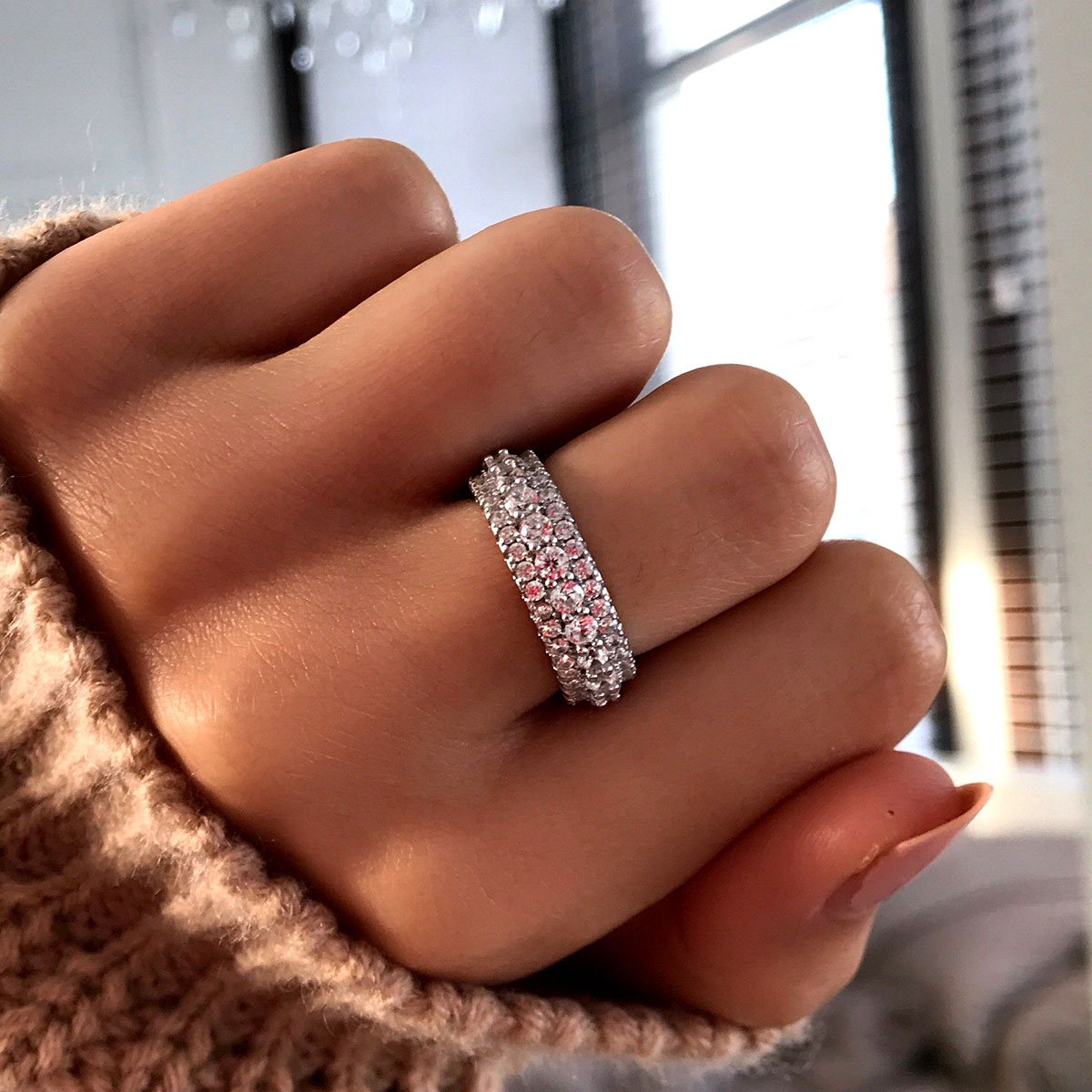2.0Ct Triple Row Sona Diamond Wedding Band, Silver Plated Sterling Silver