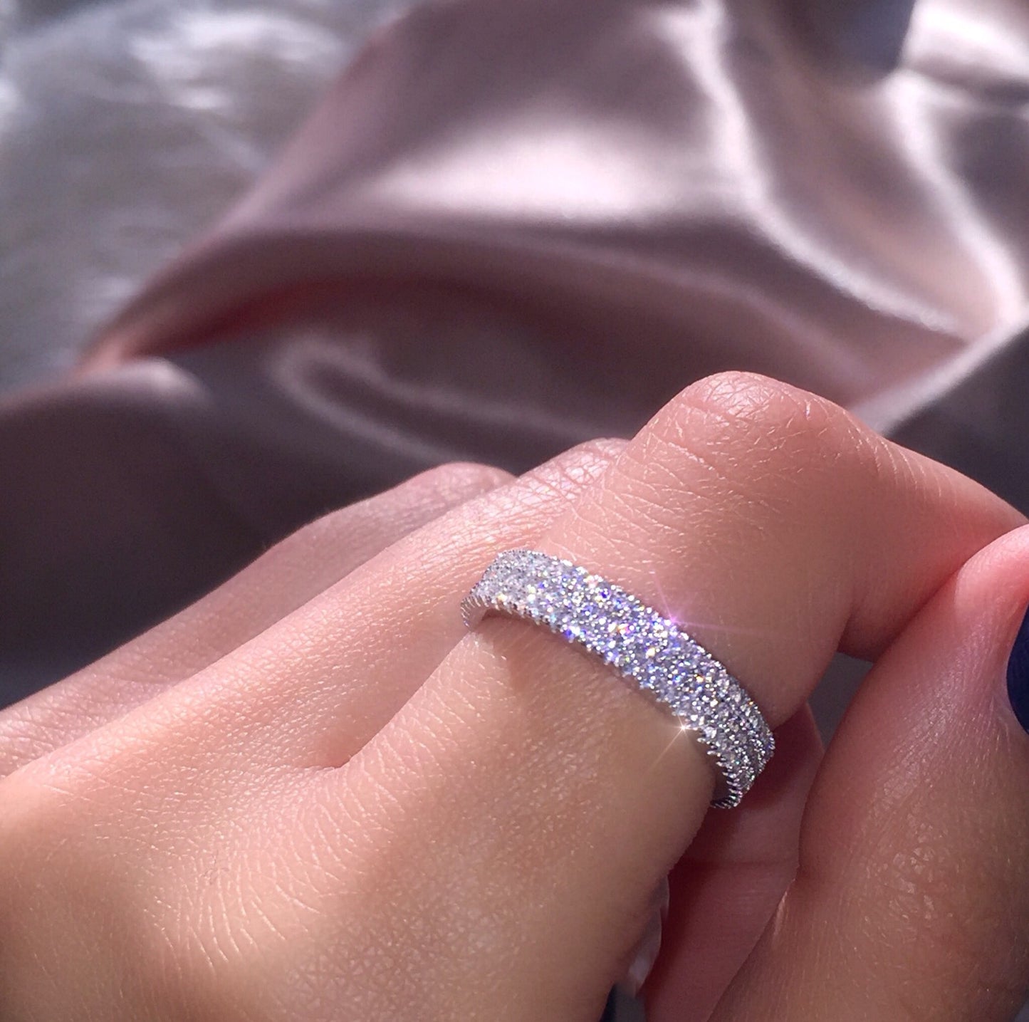1.5Ct Pave Eternity Band - Sterling Silver White Gold Plated