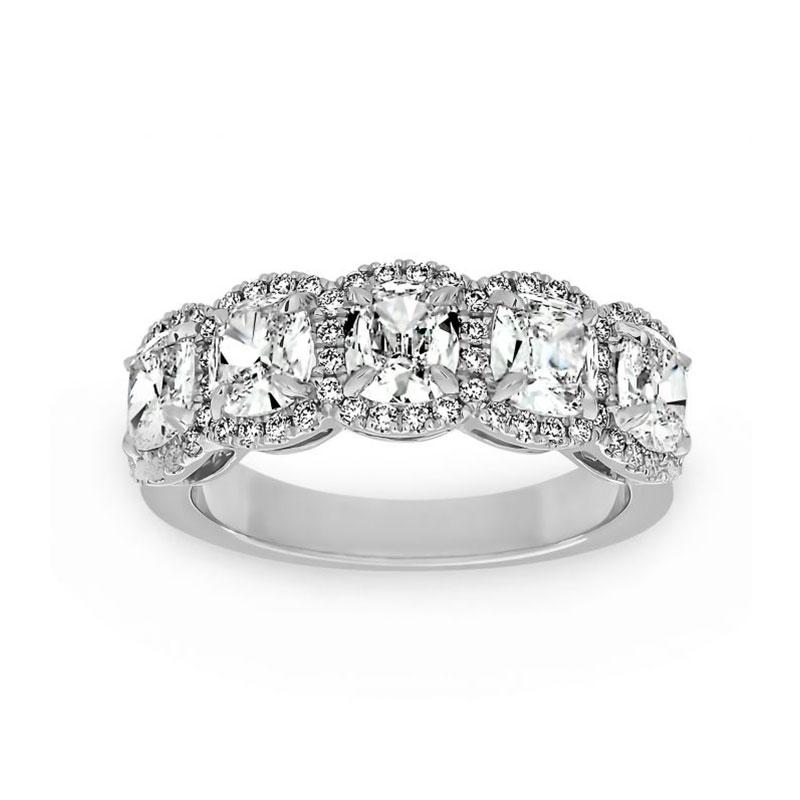Dual Width 3mm Cushion Cut Diamond Band 925 Silver White Gold