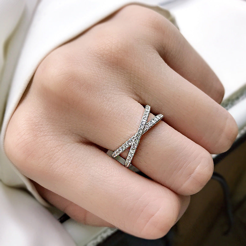 0.5Ct Criss Cross Wedding Band - Sterling Silver White Gold