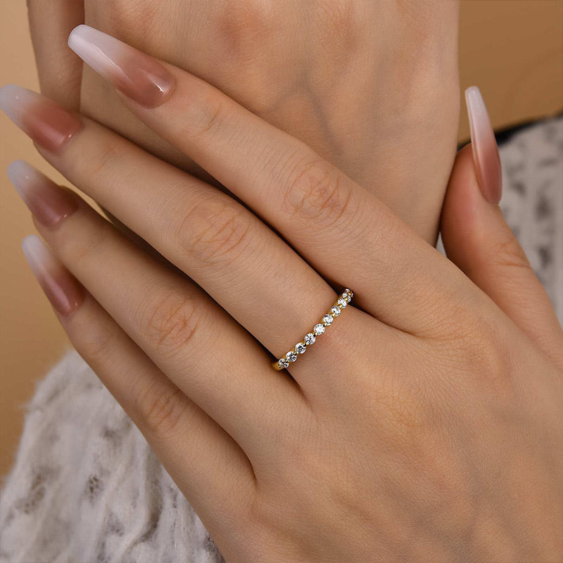 0.4Ct Moissanite Band Ring - White/Yellow Gold Plated 925 Silver
