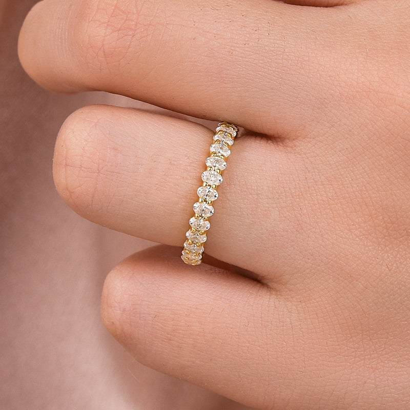 3.0CT Oval Moissanite Wedding Band – Platinum Plated Silver