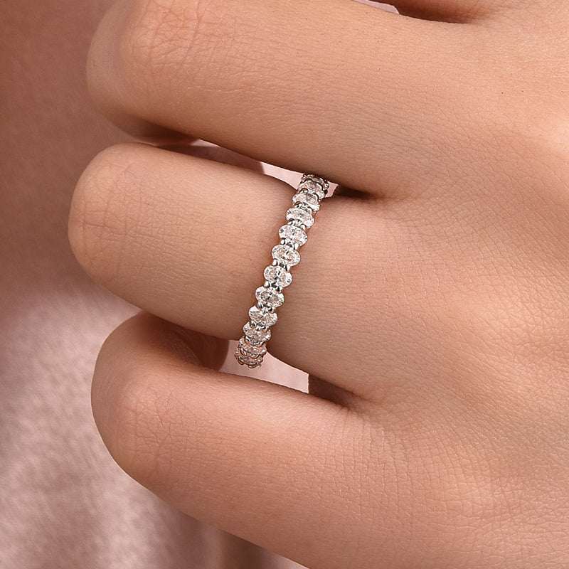 3.0CT Oval Moissanite Wedding Band – Platinum Plated Silver