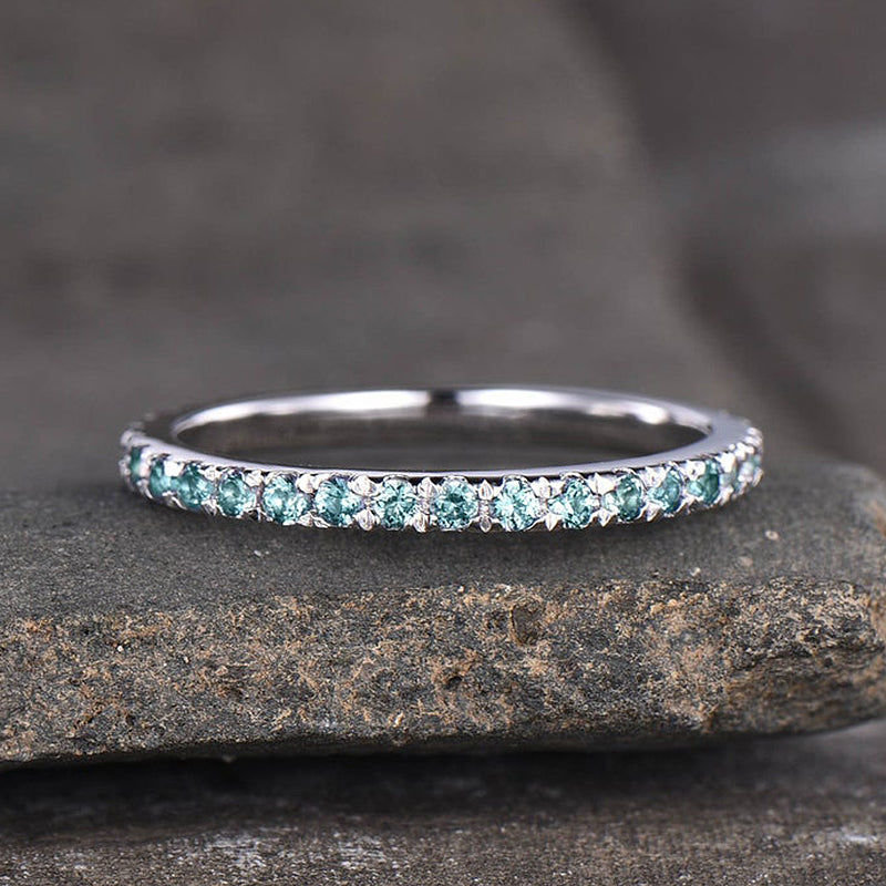 0.5Ct Paraiba Tourmaline Band 925 Silver White Gold