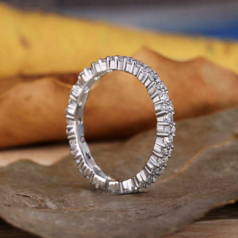 925 Sterling Silver Wedding Band with 2.0 Carat Simulated Diamonds
