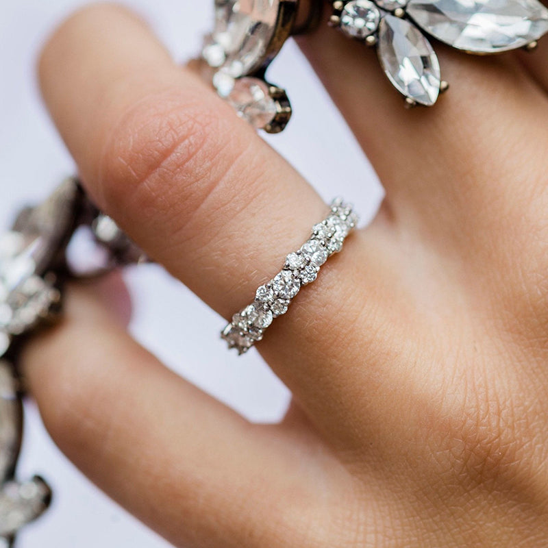 925 Sterling Silver Wedding Band with 2.0 Carat Simulated Diamonds