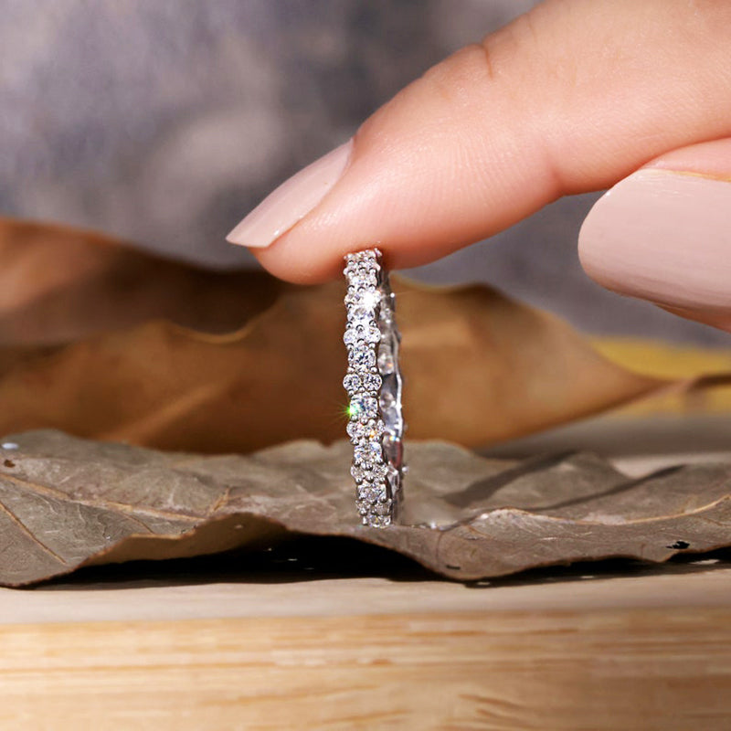 925 Sterling Silver Wedding Band with 2.0 Carat Simulated Diamonds
