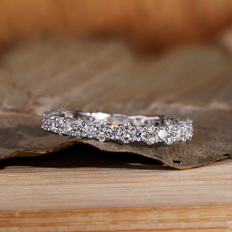 925 Sterling Silver Wedding Band with 2.0 Carat Simulated Diamonds