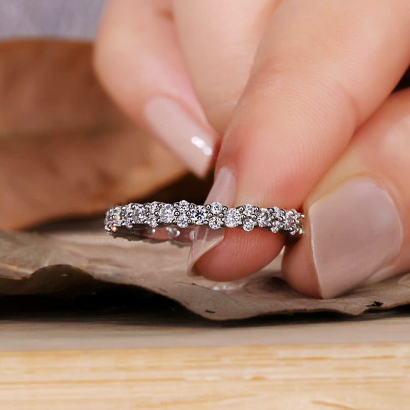 925 Sterling Silver Wedding Band with 2.0 Carat Simulated Diamonds