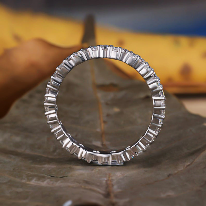 925 Sterling Silver Wedding Band with 2.0 Carat Simulated Diamonds