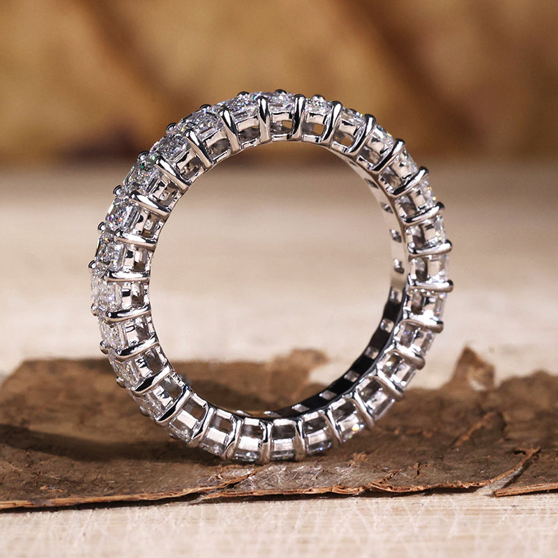 2.5Ct Emerald Cut Eternity Band 925 Silver White/Yellow Gold