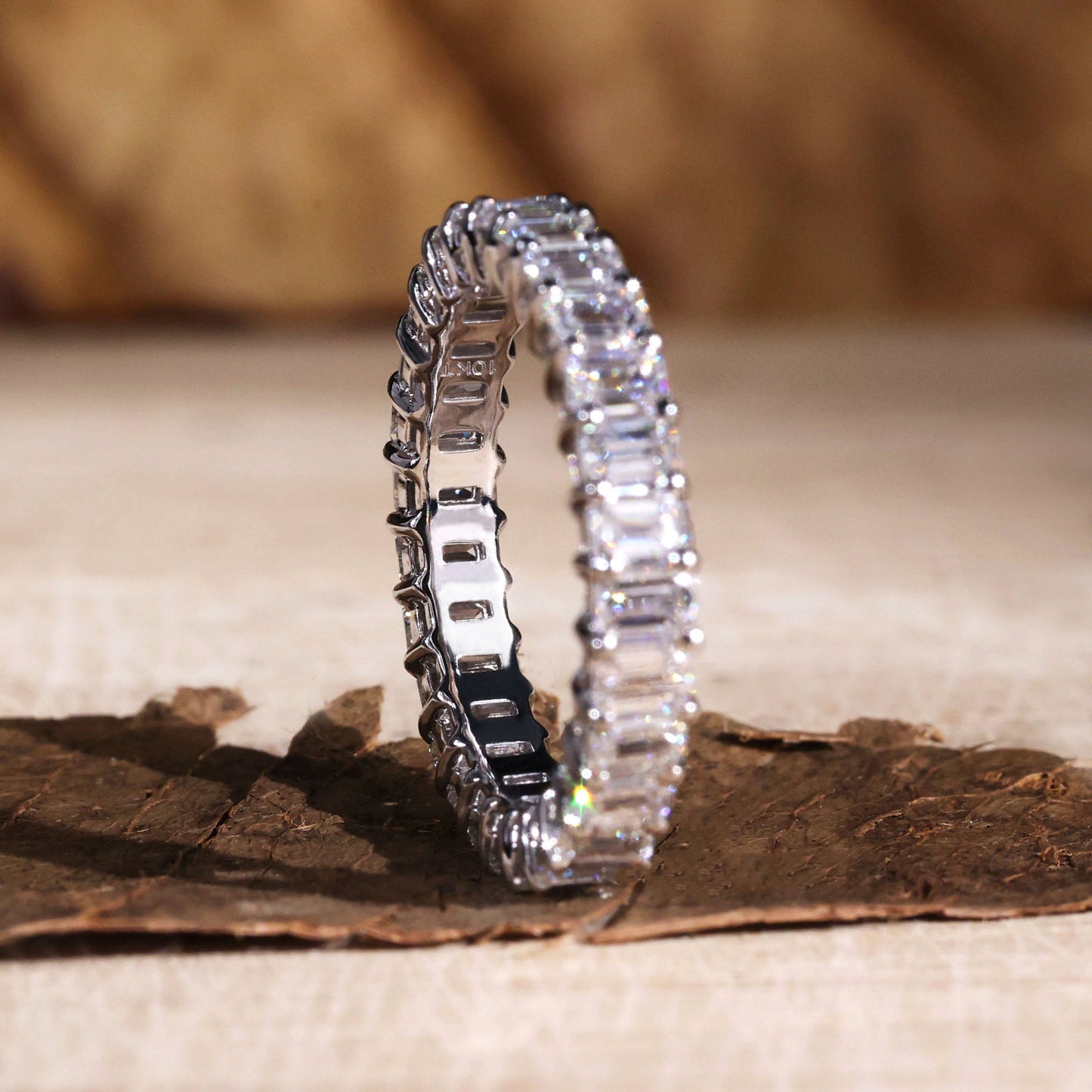 2.5Ct Emerald Cut Eternity Band 925 Silver White/Yellow Gold