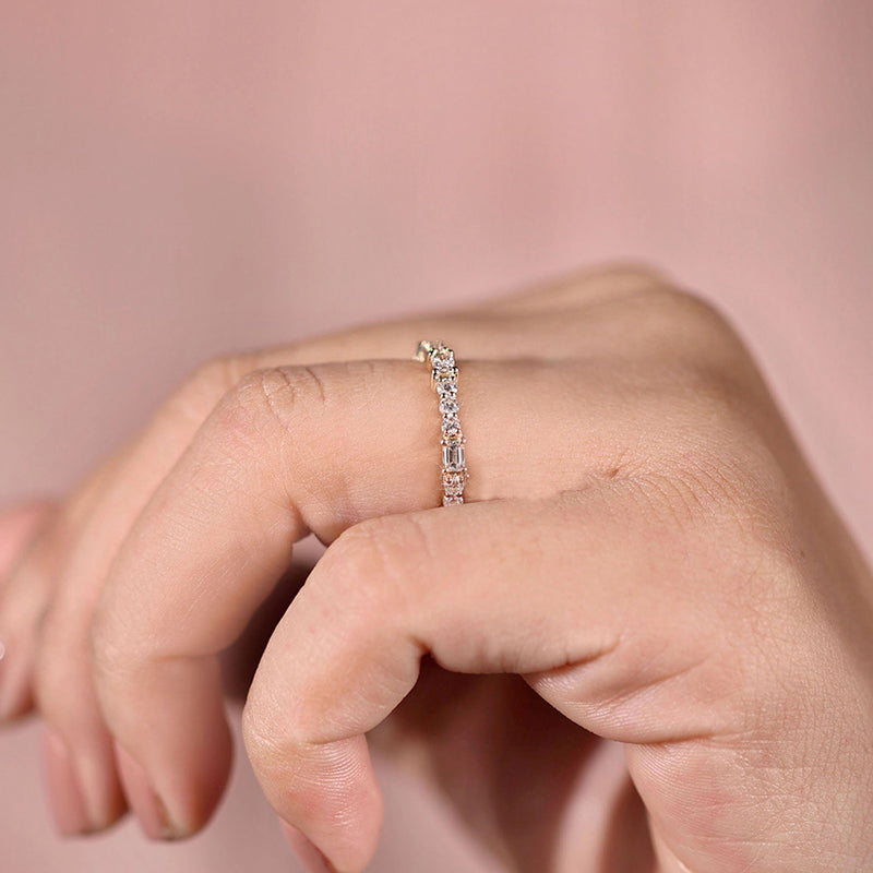 3.0ct Mixed-Cut Simulated Diamond Band in Sterling Silver & Gold