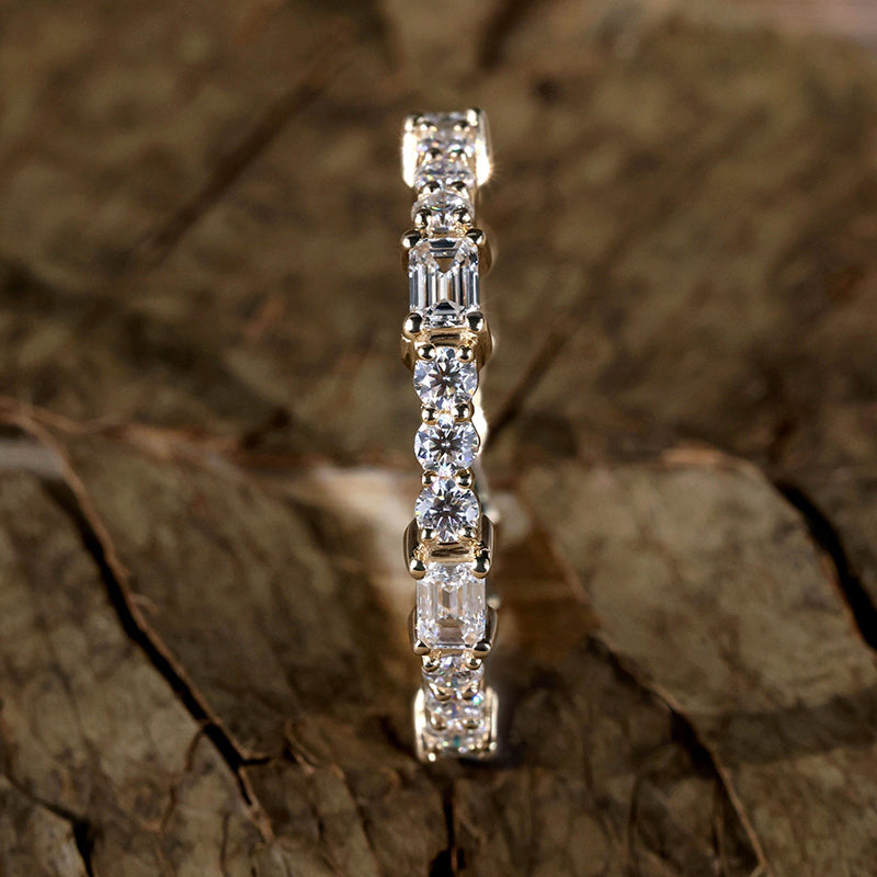 3.0ct Mixed-Cut Simulated Diamond Band in Sterling Silver & Gold