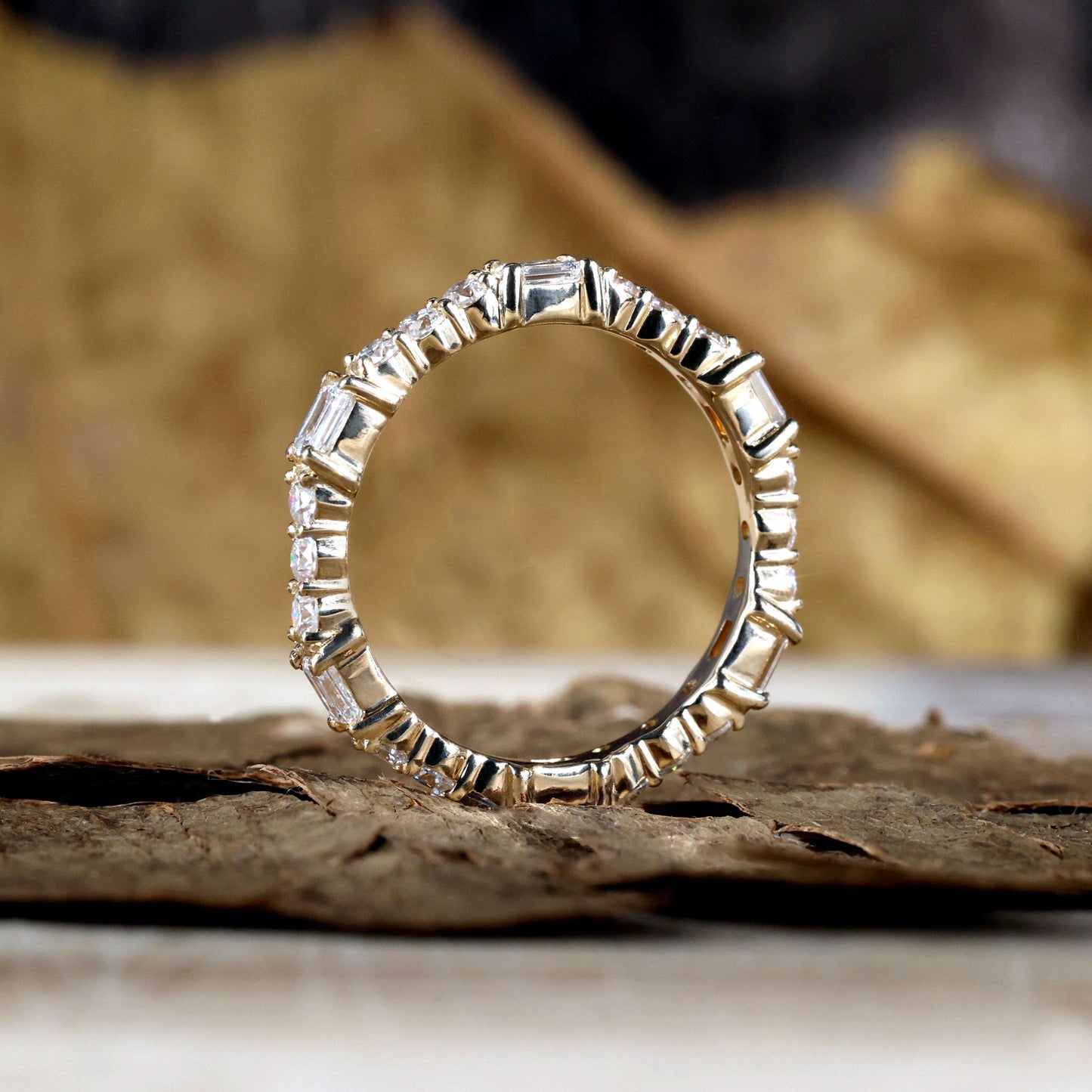 3.0ct Mixed-Cut Simulated Diamond Band in Sterling Silver & Gold