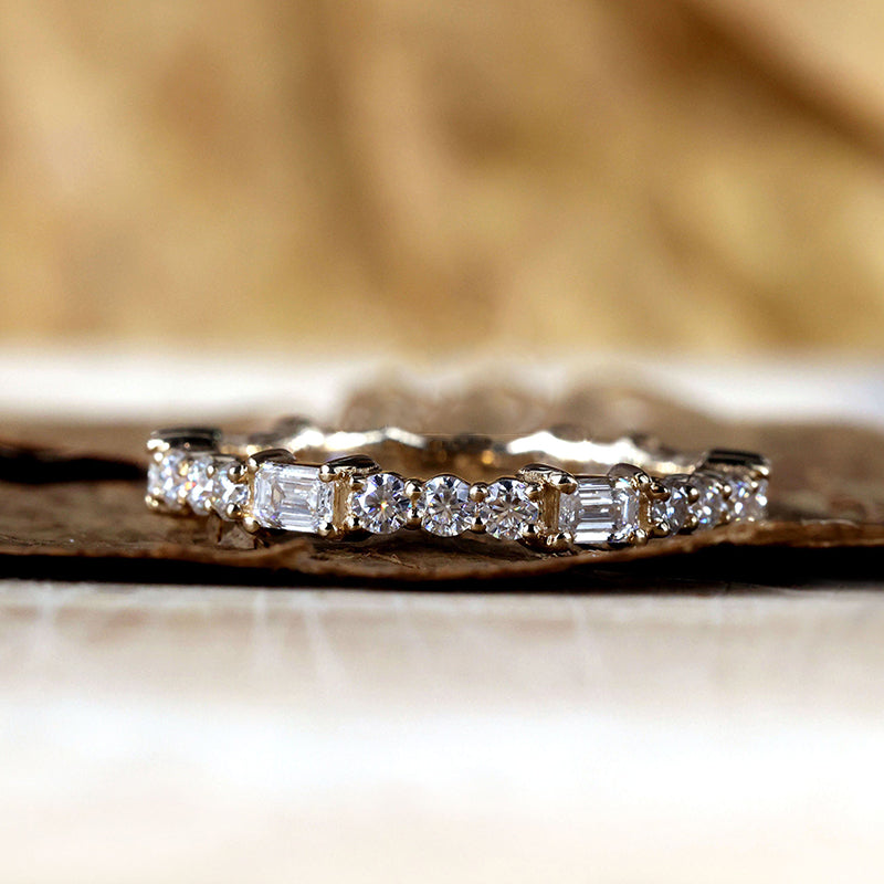 3.0ct Mixed-Cut Simulated Diamond Band in Sterling Silver & Gold