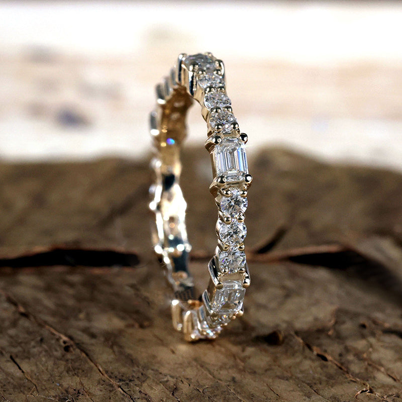 3.0ct Mixed-Cut Simulated Diamond Band in Sterling Silver & Gold