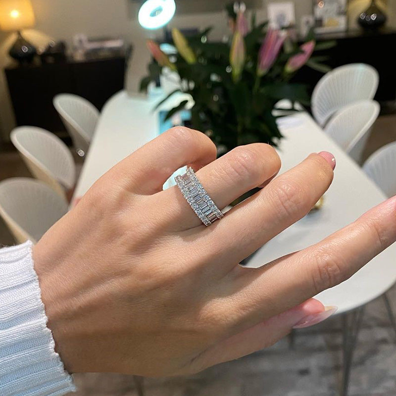 925 Sterling Silver Wedding Band with 6.0 Carat Sona Simulated Diamonds