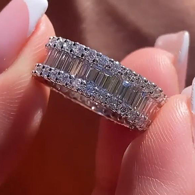 925 Sterling Silver Wedding Band with 6.0 Carat Sona Simulated Diamonds